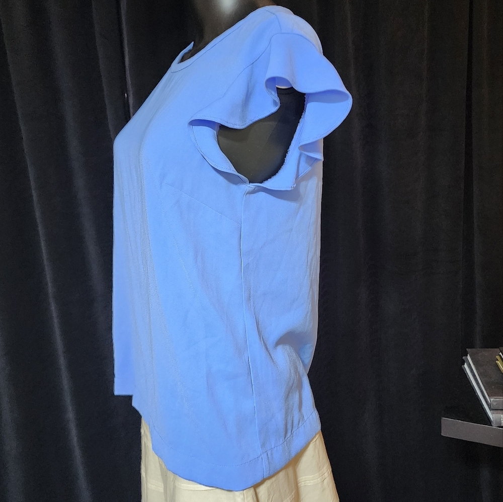 J.CREW WOMEN’S BLUE RUFFLE SLEEVE BLOUSE SIZE 4 SHORT SLEEVE TOP - Picture 5 of 9